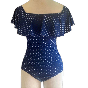 Lauren Ralph Lauren sz 6 blue/white polka dot ruffle preppy one piece swimsuit